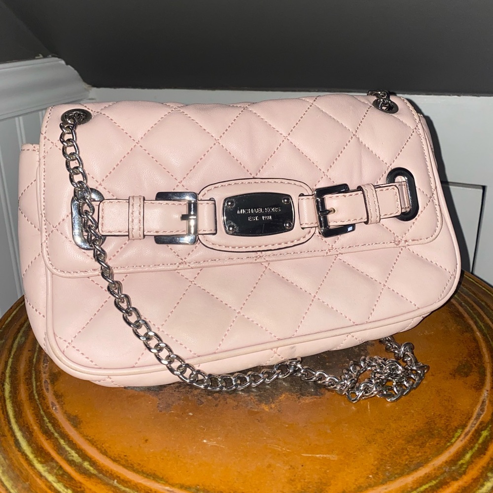 Baby Pink Michael Kors Quilted Crossbody with Chain